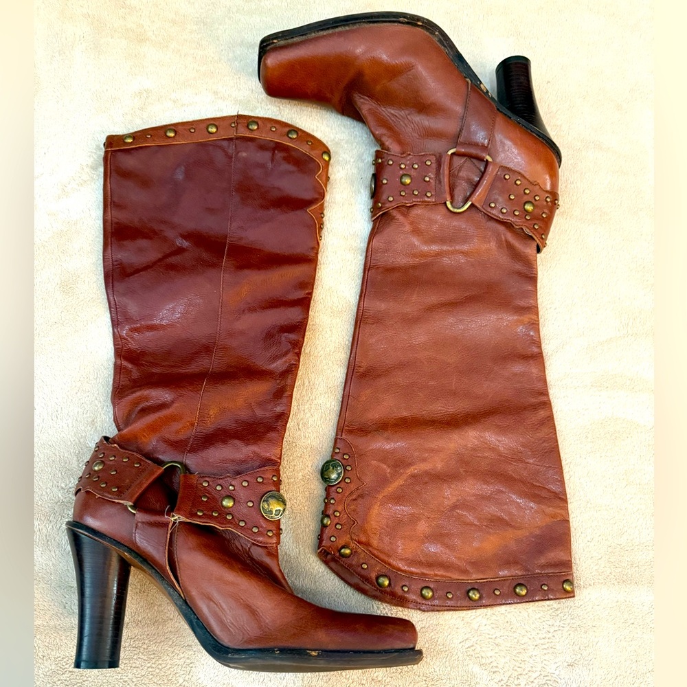 Antonio Melani Brown Leather Studded Women's Boots